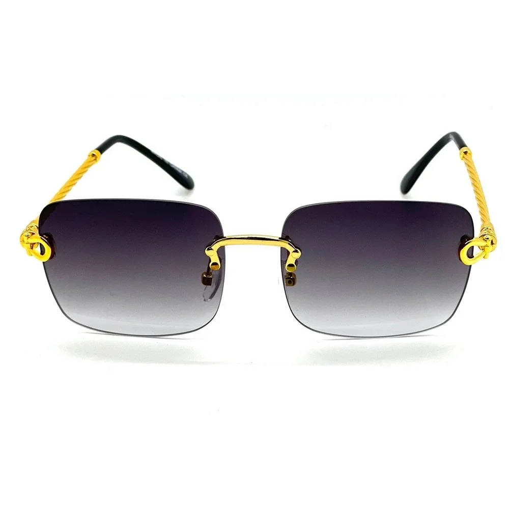 Men Sunglasses Rimless Square Gold Frame Gradient Lens Fashion Shades Lentes New